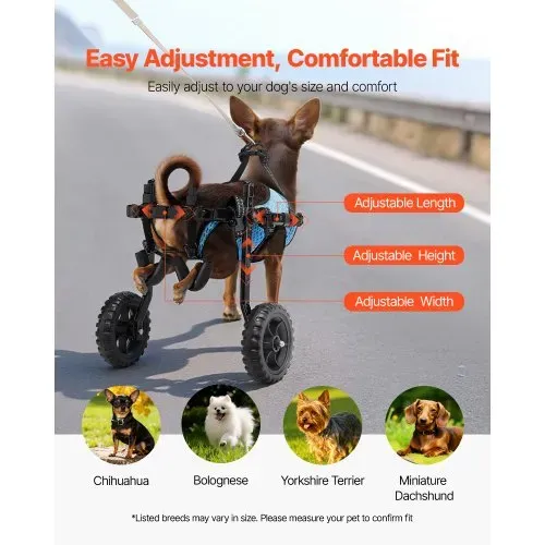 VEVOR Hunderollstuhl für Hinterbeine, verstellbarer Haustierrollstuhl, leichter Hundewagen mit stoßdämpfenden Rädern, Assistive Rollstühle für behinderte, verletzte Hunde bis 10 kg, XS – Bild 4