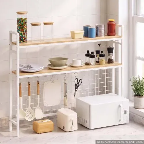 VEVOR Schreibtischregal 3 Ebenen Schreibtisch Bücherregal Organizer Weiß, für Studentenwohnheim Zuhause Büro zur Sortierung von Büchern Büromaterialien Metallrahmen & Holzablage Rutschfesten Füße – Bild 7
