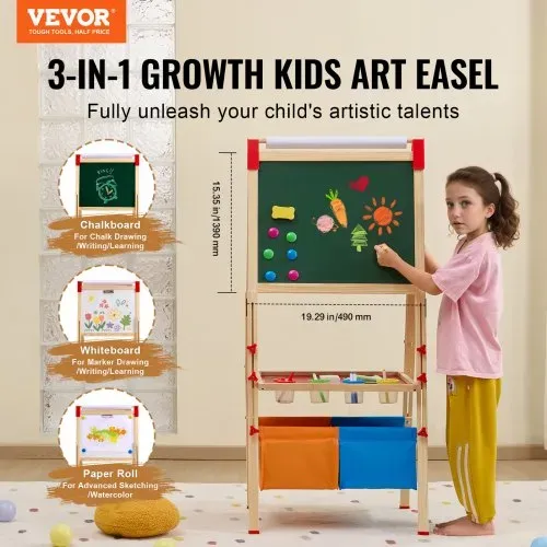 VEVOR Kunststaffelei für Kinder, 3-in-1-Kunststaffelei aus Holz, doppelseitig, mit magnetischem Whiteboard, Kreidetafel, Papierrolle, verstellbarem Zeichenbrett mit Malzubehör, für Kinder ab 3 Jahren VEVOR Kunststaffelei für Kinder, 3-in-1-Kunststaffelei aus Holz, doppelseitig, mit magnetischem Whiteboard, Kreidetafel, Papierrolle, verstellbarem Zeichenbrett mit Malzubehör, für Kinder ab 3 Jahren