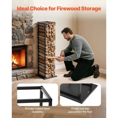 VEVOR Kaminholzregal, 330 x 320 x 1120 mm, Brennholzregal für den Innenbereich, 45,4 kg Tragkraft, hohes Holzlagerregal, Feuerholzregal aus pulverbeschichtetem Stahl, für Kamin, Feuerstelle – Bild 3