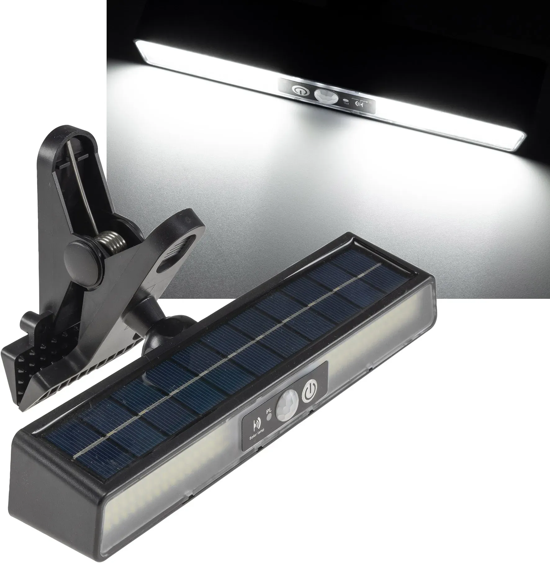 LED Solar Klemmleuchte “SKL 102” PIR Bewegungsmelder, 102 LEDs, IP44 LED Solar Klemmleuchte “SKL 102” PIR Bewegungsmelder, 102 LEDs, IP44