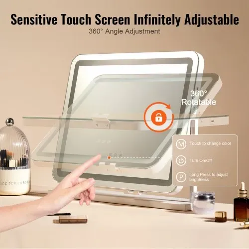 VEVOR Hollywood Schminkspiegel mit Beleuchtung, Kosmetikspiegel mit 3 Farbbeleuchtungsmodi, Schminkspiegel mit LEDs & 5-facher Vergrößerung, USB, Smart-Touch-Steuerung, 360°-Drehbar, 547x447mm – Bild 3