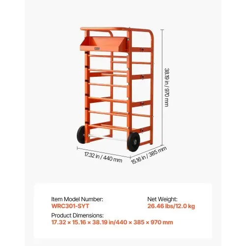 VEVOR Drahtspulenhalter 440x385x970 mm, 11 Querstangen, rollender Kabelspulenspender, freistehendes Kabelregal mit Ablagefach, 136 kg Kapazität, für Elektro-, Industrie- und Einzelhandel – Bild 6
