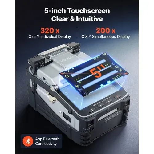 VEVOR Glasfaser-Spleißgerät LWL-Spleißgerät 6 Motoren 0,2µm Kernausrichtung, Fusionsspleißgerät mit VFL OPM für SM MM DS NZDS, 6s Spleißen, 15s Heizung, 5 Zoll Touchscreen, 3-in-1 Faserhalter, 7800mAh – Bild 3