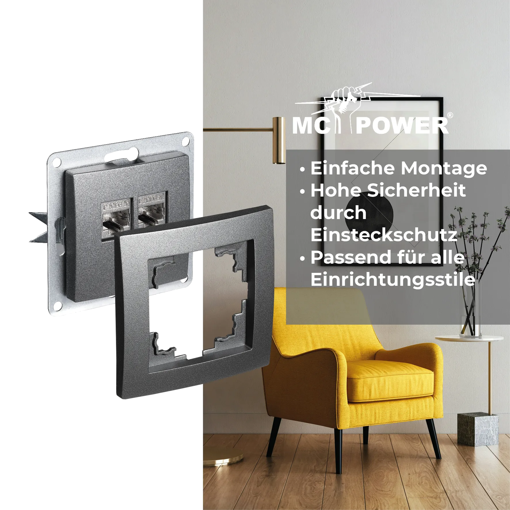 Netzwerk-Dose McPower ''Flair'' CAT6A, UP, anthrazit, vollgeschirmt – Bild 4