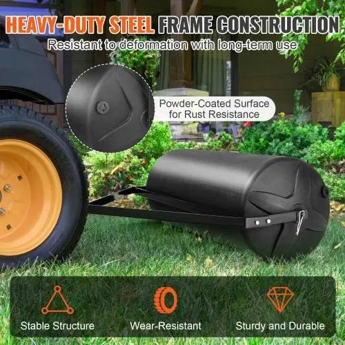 VEVOR Rasenwalze 1240x1158x445mm Handwalze LLDPE und Q235 Gartenwalze 181kg Ackerwalze mit 2 Wassereinlässen Rasenroller Walze mit gängigen ATV-/Traktormodellen kompatibel Ideal für Gärten Bauernhöfe – Bild 3