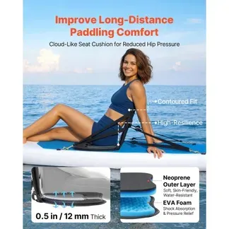 VEVOR 1 x Kajaksitz 12 mm Dicke, Gepolsterter Sitz für Stand-Up-Paddle-Board, Bootssitz mit Rückenlehne & Aufbewahrungstasche & Verstellbaren Gurten für SUP Kanu Angelboot Aufblasbares Kajak VEVOR 1 x Kajaksitz 12 mm Dicke, Gepolsterter Sitz für Stand-Up-Paddle-Board, Bootssitz mit Rückenlehne & Aufbewahrungstasche & Verstellbaren Gurten für SUP Kanu Angelboot Aufblasbares Kajak
