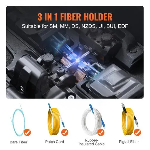 VEVOR Glasfaser-Spleißgerät, 4 Motoren, Ausrichtungs-Spleißgerät, 6 s Spleißen & 13 s Aufheizen, Fiber Fusion Splicer mit 5-Zoll-Touchscreen, 3-in-1-Faserhalter, 7800 mAh Akku für SM MM DS NZDS – Bild 4