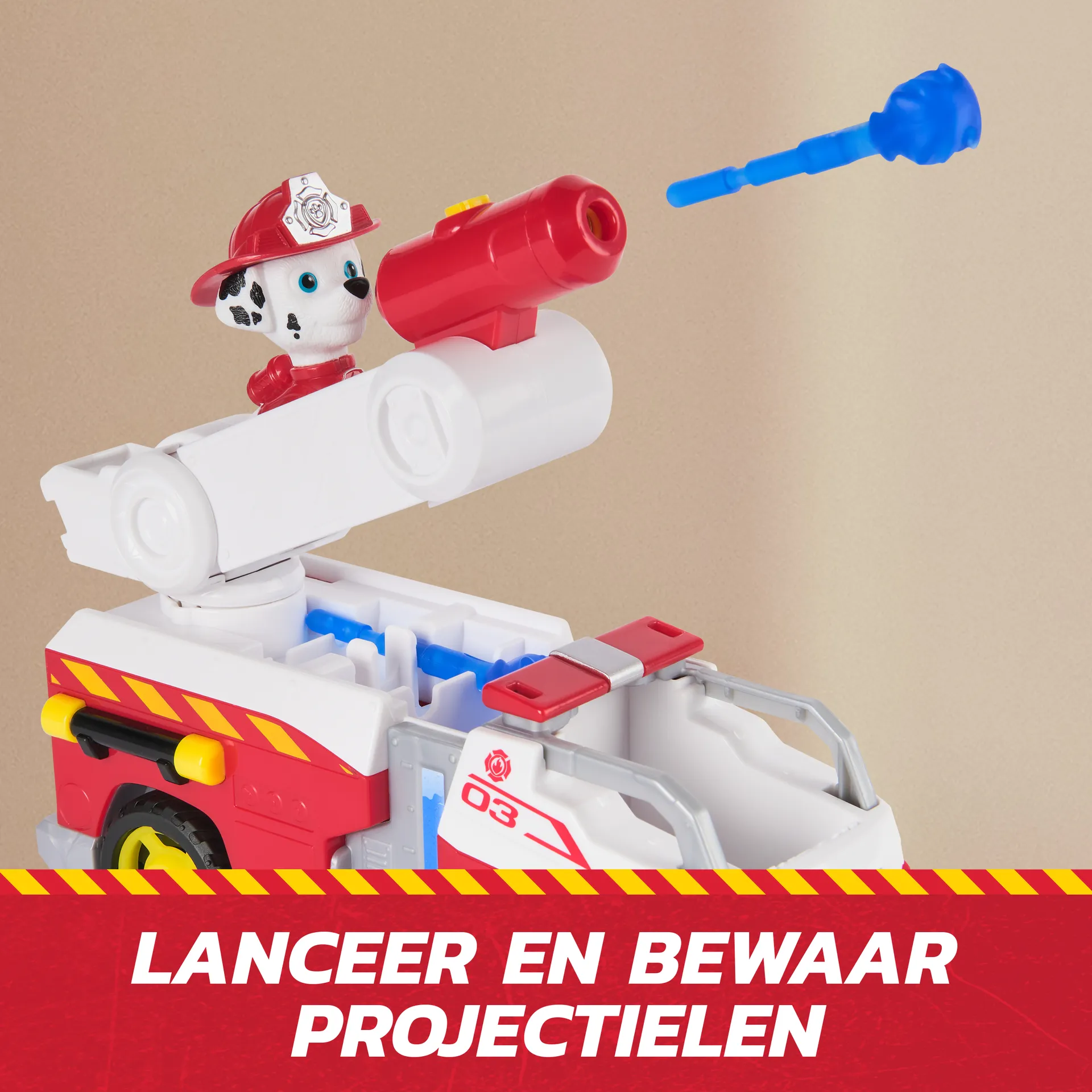 PAW Patrol Fire Rescue - Marshalls Feuerwehr-Fahrzeug mit kippbarer Leiter, Geschoss-Abwurf und Marshall Hundefigur – Bild 4