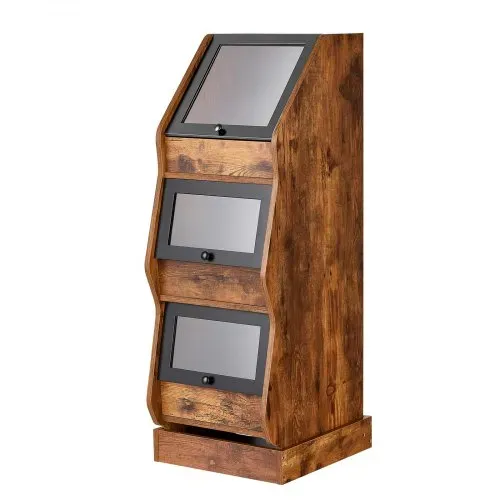 VEVOR Brotkasten Freistehend Brotschrank mit vier Rollen aus MDF Braun Ideal für Bagels, Muffins & Selbstgebackenes Brot, Einschiebbare Klapptüren mit Griffen, Transparentem Acrylfenster, 3 Ebenen – Bild 9