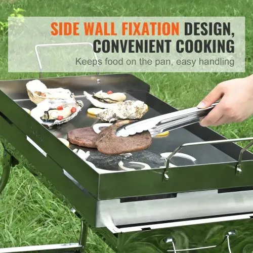 VEVOR Grillplatte 430 Edelstahl 58,7 x 39,5 x 9,9 cm - Universal Grillplatte 2 mm Dicke Verwendbar, Outdoor BBQ Party Grillplatte mit Griff Gasgrill für Gasgrill, Kohlegrill & Elektrogrill Zubehör – Bild 5