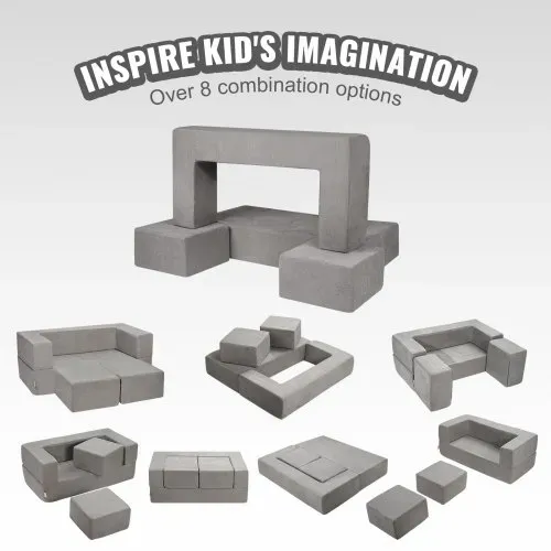 VEVOR Spielsofa Kindersofa aus Chenille-Stoff Bausteine 4-teilig, Kinderspielsofa mit abnehmbarem Bezug 90 kg belastbar, umwandelbares Kindersofa Spielzimmermöbel zum Schlafen Lesen Dunkelgrau – Bild 2