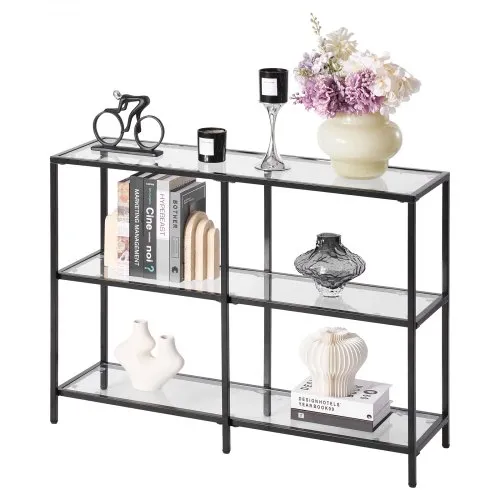 VEVOR 3-stufiger Konsolentisch moderner Flurtisch (100 x 30 x 72,9 cm) mit Platte aus gehärtetem Glas, 30 kg belastbarer Beistelltisch mit Kippschutz für Wohnzimmer Eingangsbereich Foyer Schwarz VEVOR 3-stufiger Konsolentisch moderner Flurtisch (100 x 30 x 72,9 cm) mit Platte aus gehärtetem Glas, 30 kg belastbarer Beistelltisch mit Kippschutz für Wohnzimmer Eingangsbereich Foyer Schwarz