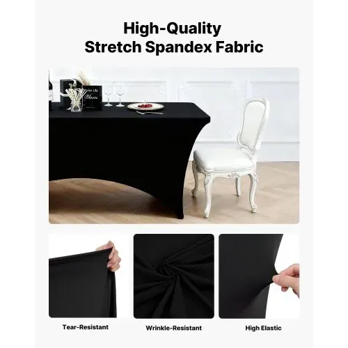 VEVOR 3 x Stretch Spandex Tischdecke Tischwäsche (rechteckig) geeignet für 1829 mm Tische, waschbarer knitterfreier Tischdeckenschutz, Tischtuch für Partys Hochzeiten Bankette Festivals, Schwarz – Bild 2
