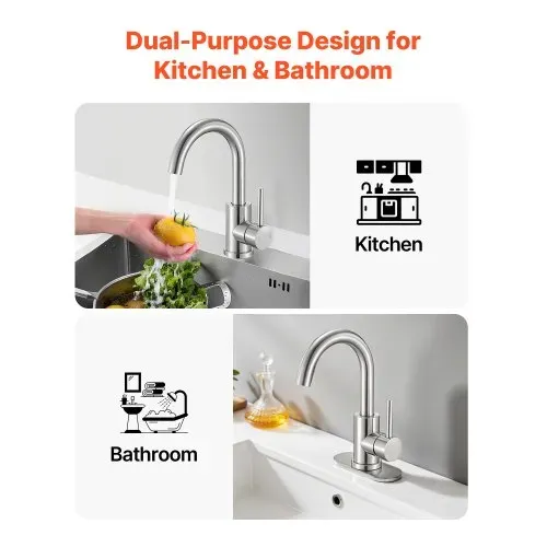 VEVOR Einhebelwaschtischarmatur Wasserhahn mit gebürstetem Nickel & hohem Bogenauslauf, Waschbeckenarmatur Küchenwasserarmaturen wassersparend, Einhebelmischer für Badezimmer Wohnmobil Bar-Spüle – Bild 5