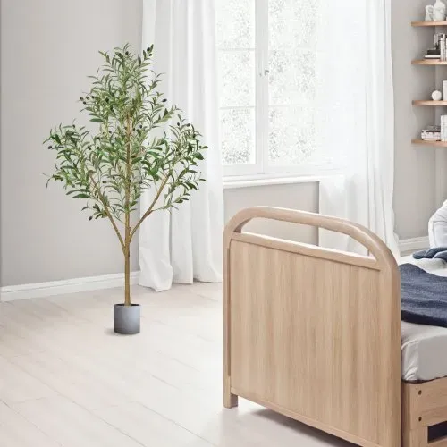 VEVOR Künstlicher Olivenbaum, 1,5 m, mit schwarzem Topf, Kunstbaum mit natürlichem Holzstamm & realistischen grünen Blättern & Früchten, Kunstpflanze für Innenbereich, Zuhause, Büro, Wohnzimmer – Bild 7