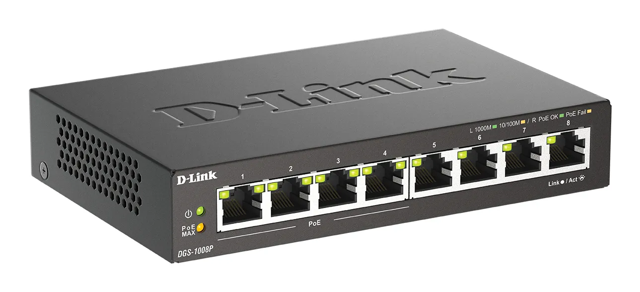 D-Link DGS-1008P/E Netzwerk-Switch Unmanaged L2 Gigabit Ethernet (10/100/1000) Power over Ethernet (PoE) Desktop Schwarz – Bild 2