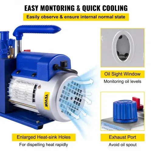 VEVOR 136 L/min(4.8CFM) Vakuumpumpe, 249 W(1/3HP) Unterdruckpumpe Vakuumgeräte Pumpe, 5Pa Vakuumpumpe Unterdruckpumpe, Refrigerant Vacuum Pump, Vacuum Pump, Vakuumpumpe Unterdruckpumpe – Bild 5