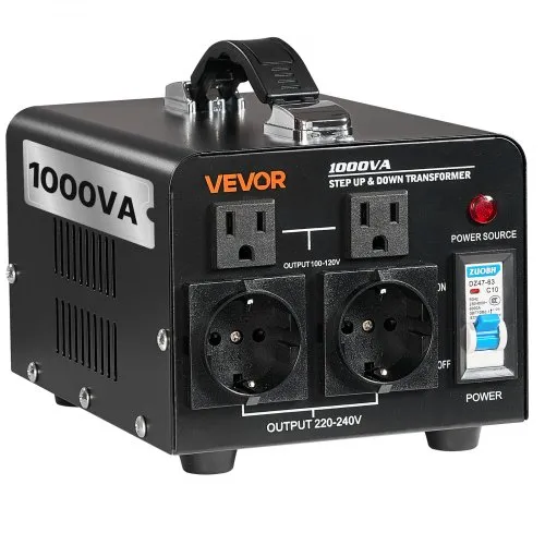 VEVOR Spannungswandler-Transformator, 1000 VA, Aufwärts-/Abwärts-Leistungstransformator, Konvertierung von 110 V auf 220 V & von 220 V auf 110 V, mit US-& EU-Steckdosen, Netzkabel, Schutzschalter VEVOR Spannungswandler-Transformator, 1000 VA, Aufwärts-/Abwärts-Leistungstransformator, Konvertierung von 110 V auf 220 V & von 220 V auf 110 V, mit US-& EU-Steckdosen, Netzkabel, Schutzschalter