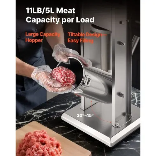 VEVOR manueller Wurstfüller 5 L vertikale Wurstfüllmaschine Fleischfüller mit 2 Geschwindigkeiten (schnell / langsam), Hochleistungsfüller aus Edelstahl mit 5 Wurstfüllrohren, Fleischfüllen – Bild 3
