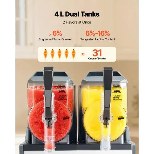 VEVOR Slush Maschine 2 x 4 L, Slusheis Eisbereiter 455 W (kein Eis nötig), Elektrische Margarita-Maschine mit Selbstreinigungsfunktion, Geeignet für Frozen Margaritas Frappés Milchshakes Shakes – Bild 3
