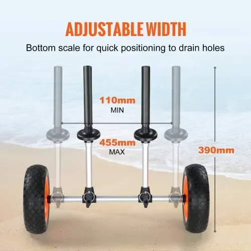 VEVOR Kajakwagen 252x670x605mm Kanuwagen bis 127kg belastbar Surfwagen Aluminiumlegierung 20cm Gummiräder 110-455mm Einstellbar Für Bootswagen Kajak Kanu Transportwagen Trolley Surfwagen Bootstrailer – Bild 4