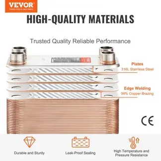 VEVOR Wärmetauscher,127 x 305 mm, 80 Platten, gelöteter Plattenwärmetauscher, Kupfer/316L Edelstahl Wasser-Wasser-Wärmetauscher für Fußbodenheizung, Warmwasserbereitung, Schneeschmelze, Bierkühlung VEVOR Wärmetauscher,127 x 305 mm, 80 Platten, gelöteter Plattenwärmetauscher, Kupfer/316L Edelstahl Wasser-Wasser-Wärmetauscher für Fußbodenheizung, Warmwasserbereitung, Schneeschmelze, Bierkühlung