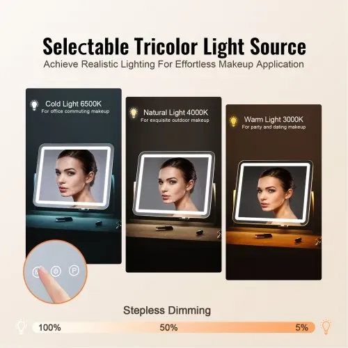 VEVOR Hollywood Schminkspiegel mit Beleuchtung, Kosmetikspiegel mit 3 Farbbeleuchtungsmodi, Schminkspiegel mit LEDs & 5-facher Vergrößerung, USB, Smart-Touch-Steuerung, 360°-Drehbar, 547x447mm VEVOR Hollywood Schminkspiegel mit Beleuchtung, Kosmetikspiegel mit 3 Farbbeleuchtungsmodi, Schminkspiegel mit LEDs & 5-facher Vergrößerung, USB, Smart-Touch-Steuerung, 360°-Drehbar, 547x447mm