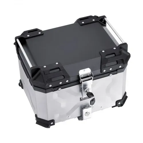 VEVOR Motorrad-Topcase Motorradkoffer 45 L Heckbox aus Aluminiumlegierung mit Lederfutter, abnehmbare Motorrad-Topbox mit Schloss & Rückenpolster, Helmkoffer (435 x 378 x 348 mm) Silber – Bild 8