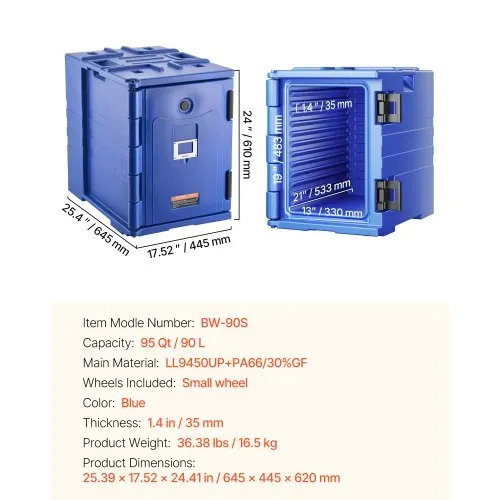 VEVOR Isolierter Speisenbehälterträger Warmhaltebox für Gastronomie 90 L, Speisenbehälter mit Doppelschnallen & Griffen, Speisenbehälterträger Lebensmitteltransportbox für Restaurant Kantine blau – Bild 6