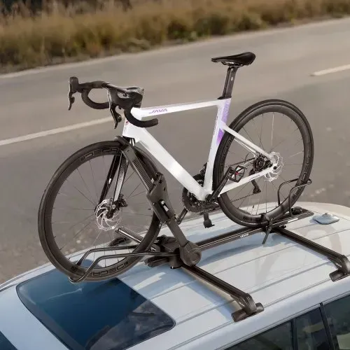 VEVOR Dachfahrradträger 15 kg Tragkraft, klappbarer Fahrraddachträger mit sicherem Verriegelungssystem für die meisten Standard-Querträger, aufrechter Autodachträger für SUV Auto, Schwarz – Bild 7