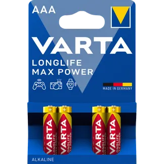 Micro-Batterie VARTA “Longlife Max Power“ 1,5 V, Typ AAA, LR03, 4er-Blister Micro-Batterie VARTA “Longlife Max Power“ 1,5 V, Typ AAA, LR03, 4er-Blister