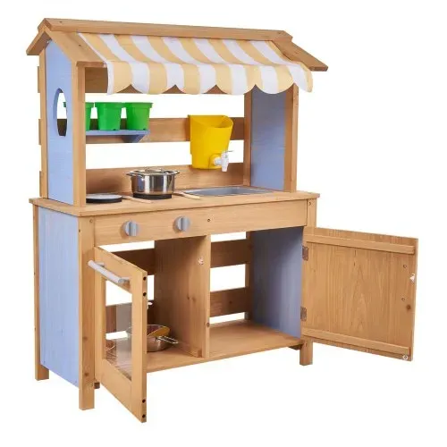 VEVOR Spielküche, Kinderküche, Spielzeugküche mit Löffeln, Spülbecken, Wassertank, Sonnenschutz, Schaufeln, Kochgeschirr & Zubehör, Outdoor-Holzküche für Kinder ab 3 Jahren, 795x339x1000mm – Bild 8