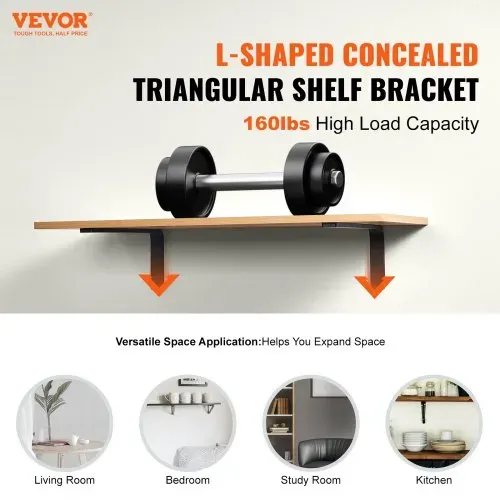 VEVOR Regalhalterung, robuste schwebende Regalträger 256 x 155 mm, 4 Stück Halterungen für Regale, 5 mm dicke mattschwarze L-Regalhalter, Regalhalterungen aus Stahl mit 72,6 kg Tragkraft VEVOR Regalhalterung, robuste schwebende Regalträger 256 x 155 mm, 4 Stück Halterungen für Regale, 5 mm dicke mattschwarze L-Regalhalter, Regalhalterungen aus Stahl mit 72,6 kg Tragkraft