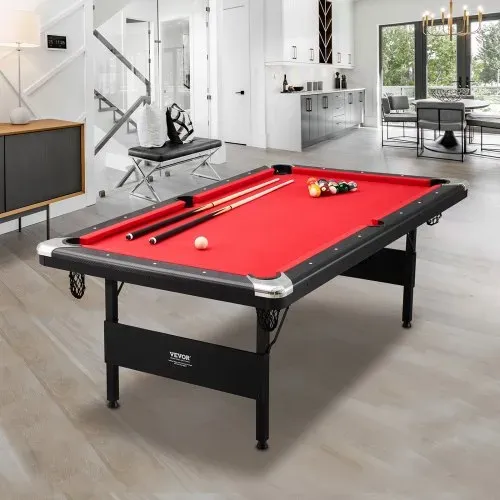 VEVOR Billardtisch, 2,13 m Pooltisch, Zusammenklappbarer Platzsparender Tisch, Billardtisch-Set inkl. Bällen, Queues, Kreide, Schwarz, Perfekt für Familienspielzimmer für Kinder und Erwachsene – Bild 7