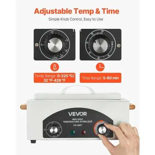 VEVOR Hochtemperatur-Autoklav 2 L 300 W, Hochtemperatur-Reinigungsmaschinenbox mit einstellbarer Temperatur & Zeit, Trockenwärmeschrank-Nagelwerkzeugreiniger Sterilisatorbox für Labore Zuhause – Bild 3