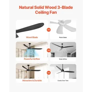 VEVOR 180 cm Deckenventilator ohne Beleuchtung, 6-Gang-Fernbedienung, 3 Holzflügel, umkehrbarer Gleichstrommotor, Außenventilator für Schlafzimmer, Wohnzimmer, Terrasse, Innen-/Außenbereich, schwarz VEVOR 180 cm Deckenventilator ohne Beleuchtung, 6-Gang-Fernbedienung, 3 Holzflügel, umkehrbarer Gleichstrommotor, Außenventilator für Schlafzimmer, Wohnzimmer, Terrasse, Innen-/Außenbereich, schwarz