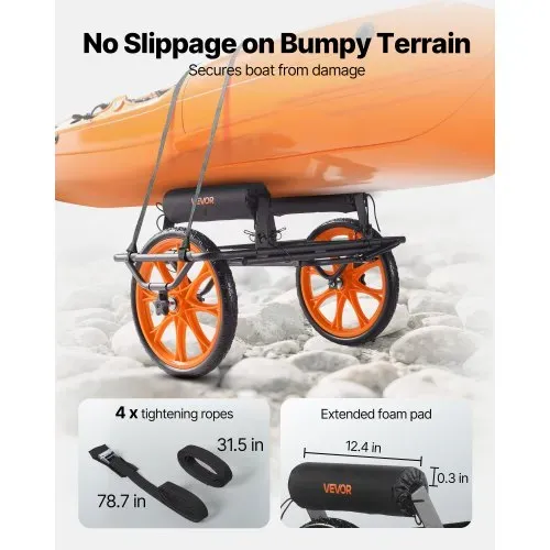 VEVOR Kajakwagen, 150 kg, Kanuwagen mit 38,1 cm Vollgummireifen & Spanngurt, Bootswagen zum Transportieren von Kajaks, Kanus, Paddleboards, Jon-Booten, Wassersportgeräte, 770x495x425 mm – Bild 3