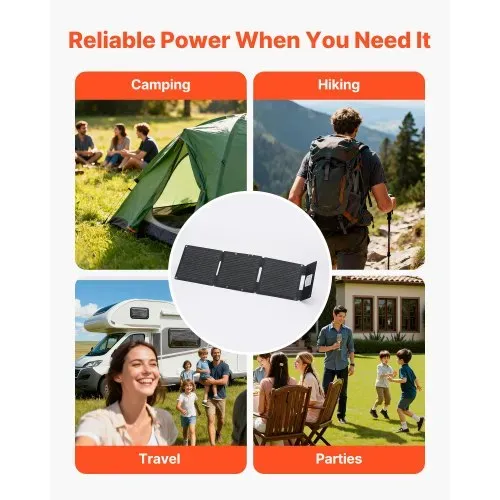 VEVOR Faltbares Solarpanel 30 W, 16BB N-Typ Monokristallines Solarmodul, Tragbares Solarladegerät mit USB-A-, USB-A (QC3.0)- & Typ-C-Anschlüssen für Camping, Rucksackreisen, Handys & Tablets – Bild 5