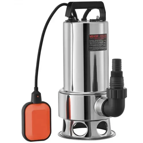 VEVOR Tauchwasserpumpe, 1300 W, 20000 l/h, mit 10 m Kabel und automatischem Schwimmerschalter, Edelstahl und Gusseisen für schmutzige oder saubere, leere Gartenteiche, Schwimmbäder, Whirlpools – Bild 7