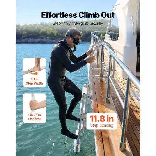 VEVOR Dockleiter Einziehbar, Bootsleiter mit 4 Rutschfesten Stufen Breite Pedale & Handlauf, 227 kg Belastbare Poolleiter für Einstieg, Teleskopleiter aus Aluminiumlegierung für Docks Pools Seen Boote – Bild 4
