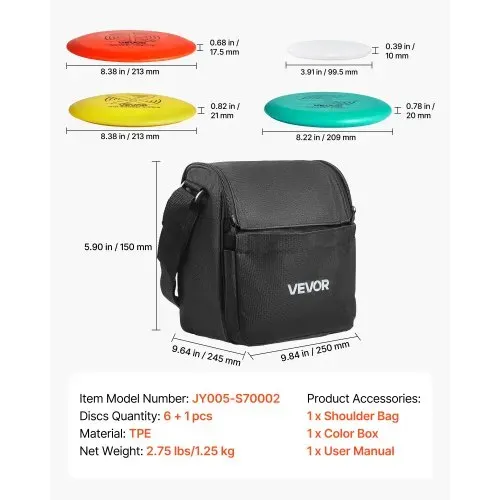 VEVOR Disgolf Set Disc Golf Scheiben (6 + 1 Stk.) für Anfänger, Starter-Set mit Putter, Mid-Range, Driver, inklusive Mini-Marker, tragbarer Rucksack, für Garten Rasen Strand und Park im Freien、 – Bild 6