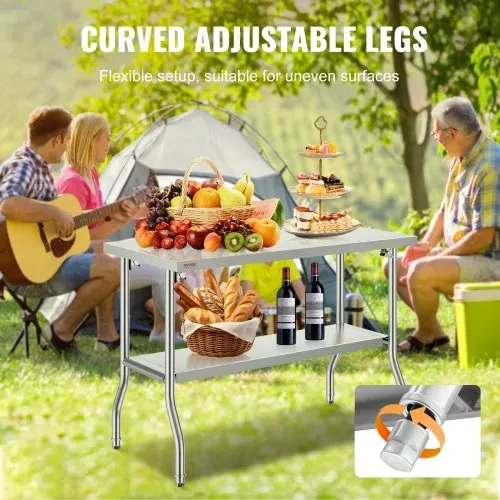VEVOR Arbeitstisch Küche, 1220 x 610 x 850 mm Arbeitstisch Gastro 2-lagiger Zubereitungstisch Edelstahl Gastro Tisch, Essenszubereitung Gewerbe Küchentisch Lebensmittel Küchentisch Edelstahltisch – Bild 4