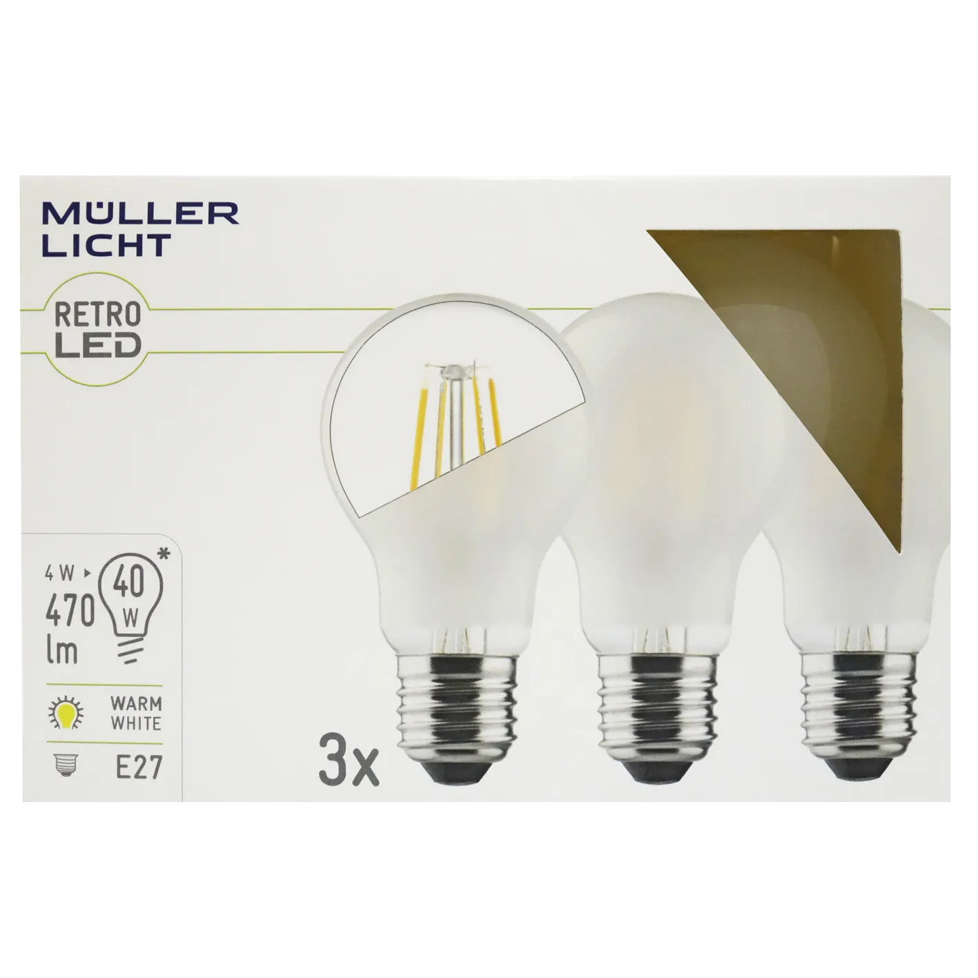 LED Filament Glühlampe, E27, 4W, 470lm, 2700K, warmweiß, matt, 3er Set LED Filament Glühlampe, E27, 4W, 470lm, 2700K, warmweiß, matt, 3er Set