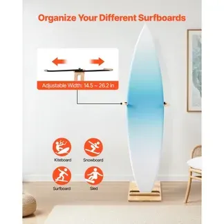 VEVOR vertikaler Surfbrettständer Surfbrettregal aus Holz zur Aufbewahrung (einstellbar 370-665 mm), freistehender Boardständer-Organizer mit Korkpolsterung, für Wakeboard Snowboard Kiteboard VEVOR vertikaler Surfbrettständer Surfbrettregal aus Holz zur Aufbewahrung (einstellbar 370-665 mm), freistehender Boardständer-Organizer mit Korkpolsterung, für Wakeboard Snowboard Kiteboard