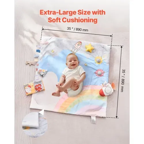 VEVOR Spielmatte 89x89x48cm, Erlebnisdecke mit 6 sensorischen Spielzeugen, leuchtendem Musikraketenspielzeug, für Kinder im Alter von 0–18 Monaten, zur Entwicklung sensorischer & motorischer Fähigkeit – Bild 3