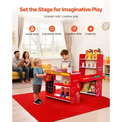 VEVOR Kinder-Lebensmittelladen-Spielset, Holz-Spielladen mit Einkaufstasche, Kinder-Supermarkt mit Förderband, Scanner, Registrierkasse, Obst und Gemüse, Geschenk für Kinder ab 3 Jahren – Bild 5