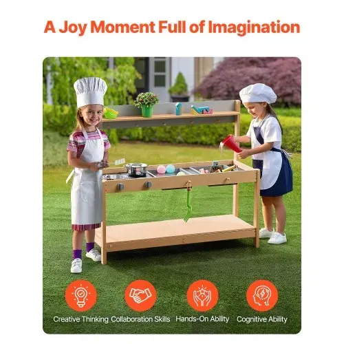 VEVOR Matschküche 1000x360x885 mm, Kinderküche, Holzspielzeug-Spielküchenset mit Zubehör, Outdoor-Spielset, Rollenspiel-Outdoor-Küche für Jungen und Mädchen, Kleinkinder-Spielküche mit Herd und Spüle – Bild 4