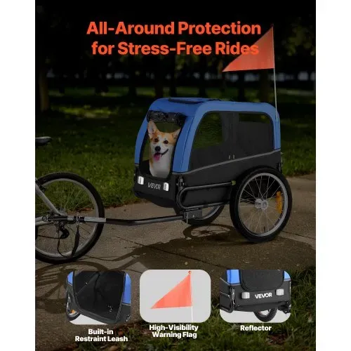 VEVOR Hundeanhänger, unterstützt bis zu 30 kg , Fahrradanhänger für kleine & mittelgroße Hunde, klappbarer Rahmen mit Schnellspannrad, universelle Fahrradkupplung, Reflektor, Flagge, interne Leine – Bild 4
