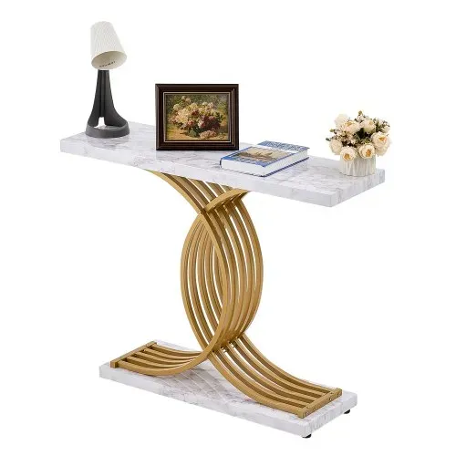 VEVOR schmaler Konsolentisch Eingangstisch (100 cm Länge / 49,9 kg belastbar), 3-stufiger Flurtisch Beistelltisch Sofatisch mit Metallrahmen, für Eingangsbereich Flur Wohnzimmer Schlafzimmer VEVOR schmaler Konsolentisch Eingangstisch (100 cm Länge / 49,9 kg belastbar), 3-stufiger Flurtisch Beistelltisch Sofatisch mit Metallrahmen, für Eingangsbereich Flur Wohnzimmer Schlafzimmer